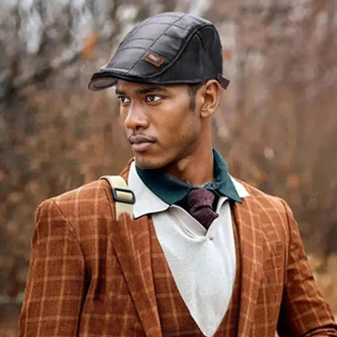 Nouveau béret NOIR en cuir à la mode